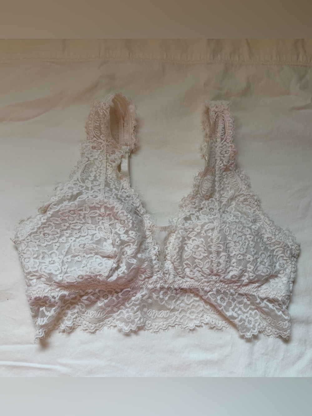 Aerie White Floral Lace Longline Bralette Lightly Lined Size L